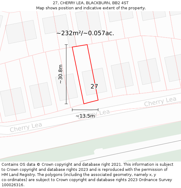 27, CHERRY LEA, BLACKBURN, BB2 4ST: Plot and title map
