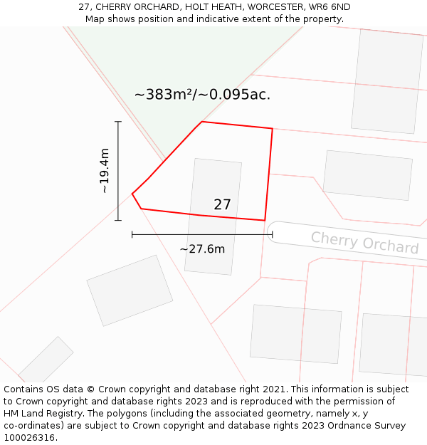 27, CHERRY ORCHARD, HOLT HEATH, WORCESTER, WR6 6ND: Plot and title map