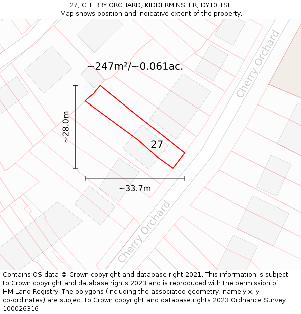 27, CHERRY ORCHARD, KIDDERMINSTER, DY10 1SH: Plot and title map