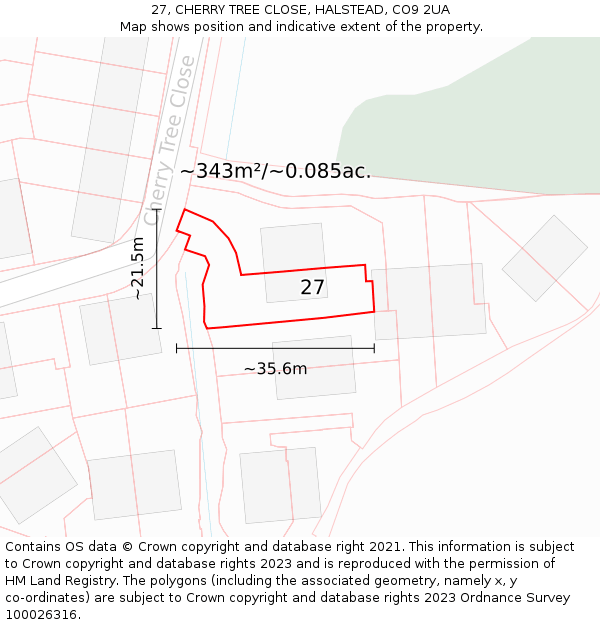 27, CHERRY TREE CLOSE, HALSTEAD, CO9 2UA: Plot and title map