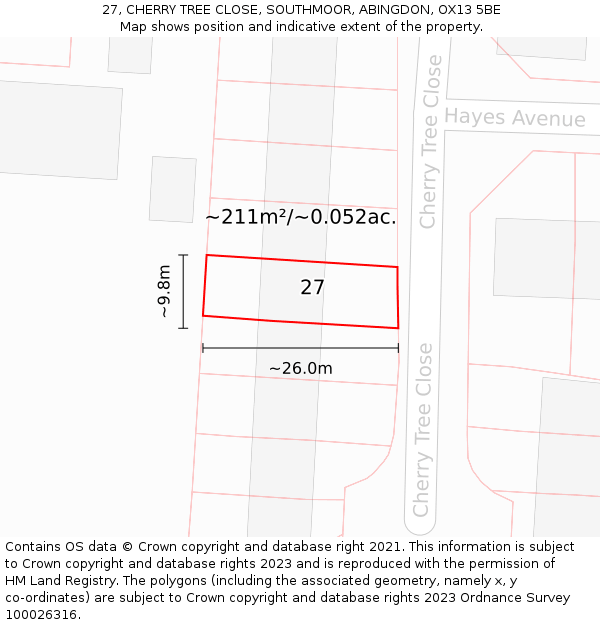 27, CHERRY TREE CLOSE, SOUTHMOOR, ABINGDON, OX13 5BE: Plot and title map