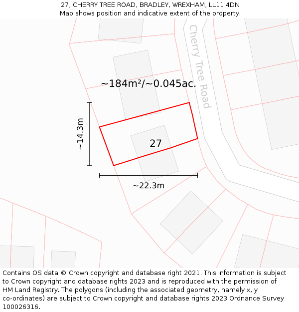 27, CHERRY TREE ROAD, BRADLEY, WREXHAM, LL11 4DN: Plot and title map