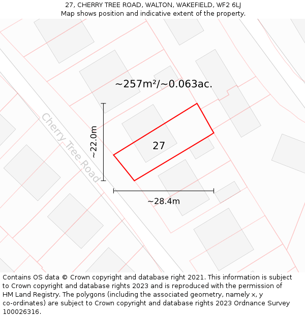 27, CHERRY TREE ROAD, WALTON, WAKEFIELD, WF2 6LJ: Plot and title map