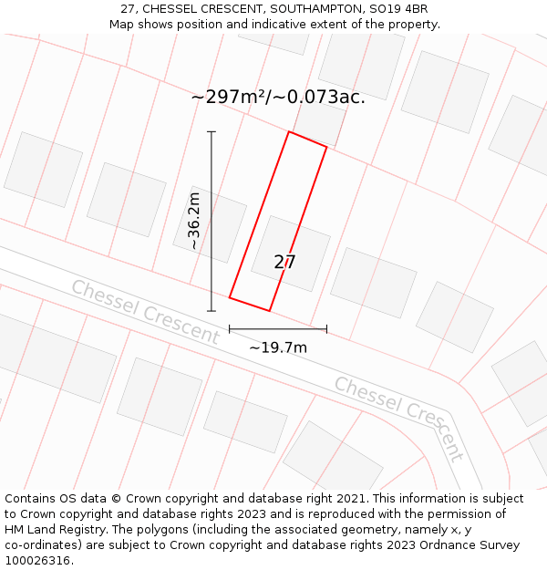 27, CHESSEL CRESCENT, SOUTHAMPTON, SO19 4BR: Plot and title map