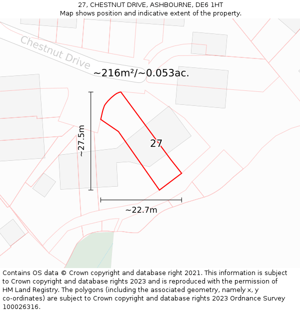 27, CHESTNUT DRIVE, ASHBOURNE, DE6 1HT: Plot and title map