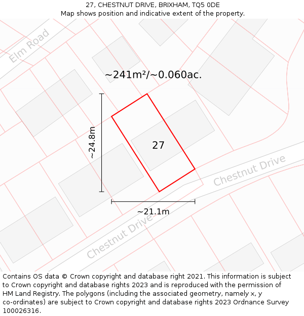 27, CHESTNUT DRIVE, BRIXHAM, TQ5 0DE: Plot and title map