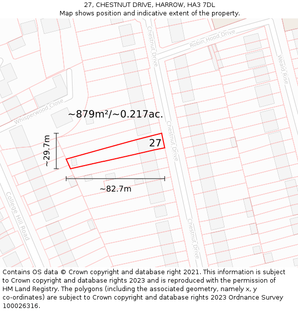 27, CHESTNUT DRIVE, HARROW, HA3 7DL: Plot and title map