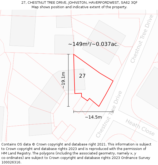 27, CHESTNUT TREE DRIVE, JOHNSTON, HAVERFORDWEST, SA62 3QF: Plot and title map
