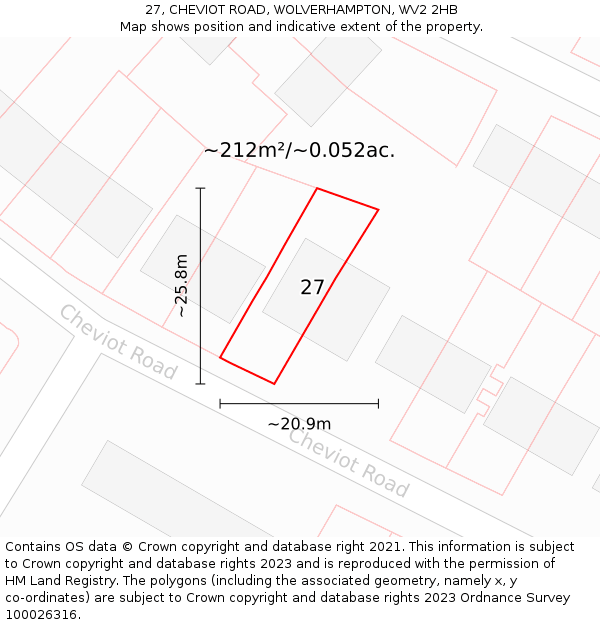 27, CHEVIOT ROAD, WOLVERHAMPTON, WV2 2HB: Plot and title map