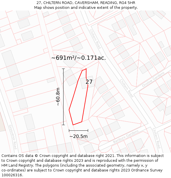 27, CHILTERN ROAD, CAVERSHAM, READING, RG4 5HR: Plot and title map