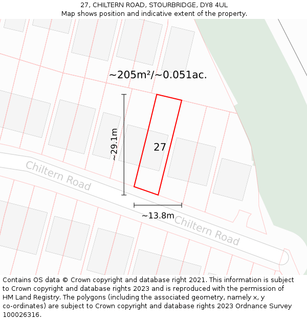 27, CHILTERN ROAD, STOURBRIDGE, DY8 4UL: Plot and title map