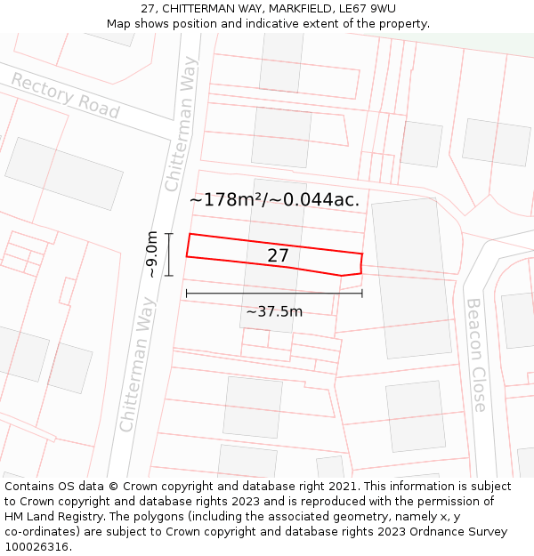 27, CHITTERMAN WAY, MARKFIELD, LE67 9WU: Plot and title map