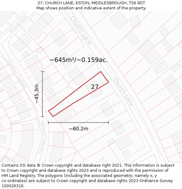 27, CHURCH LANE, ESTON, MIDDLESBROUGH, TS6 9DT: Plot and title map