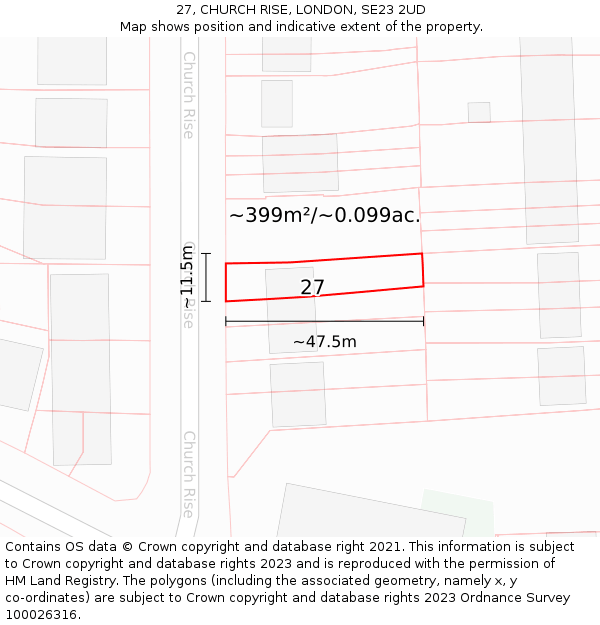 27, CHURCH RISE, LONDON, SE23 2UD: Plot and title map