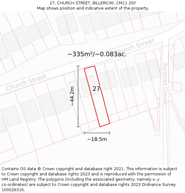 27, CHURCH STREET, BILLERICAY, CM11 2SY: Plot and title map