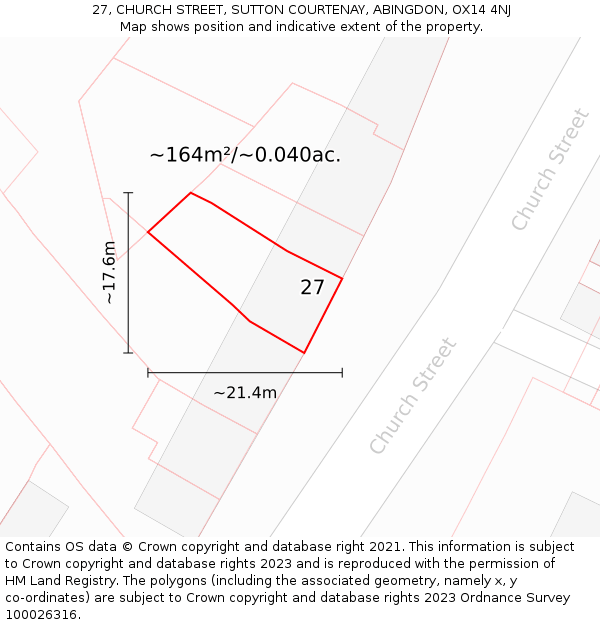 27, CHURCH STREET, SUTTON COURTENAY, ABINGDON, OX14 4NJ: Plot and title map