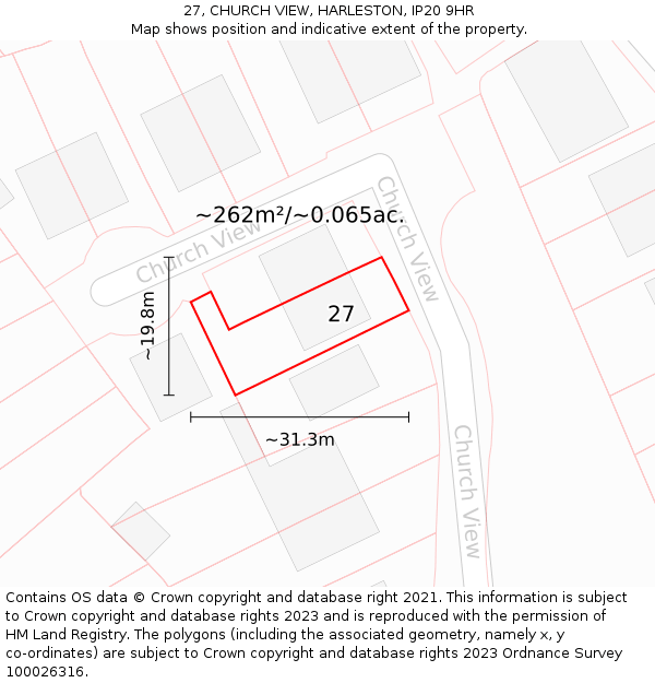 27, CHURCH VIEW, HARLESTON, IP20 9HR: Plot and title map