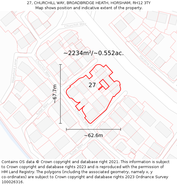 27, CHURCHILL WAY, BROADBRIDGE HEATH, HORSHAM, RH12 3TY: Plot and title map