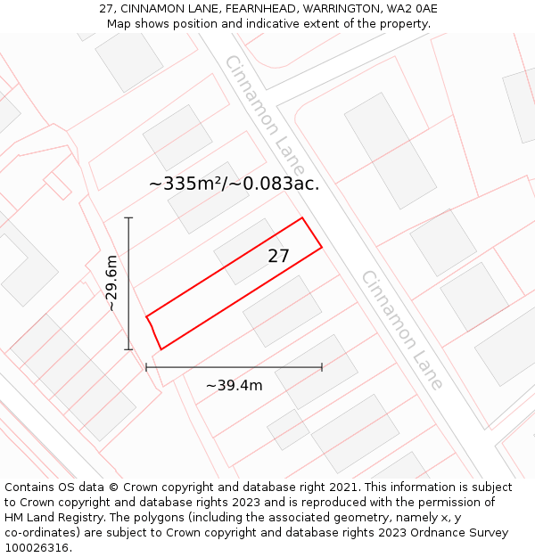 27, CINNAMON LANE, FEARNHEAD, WARRINGTON, WA2 0AE: Plot and title map