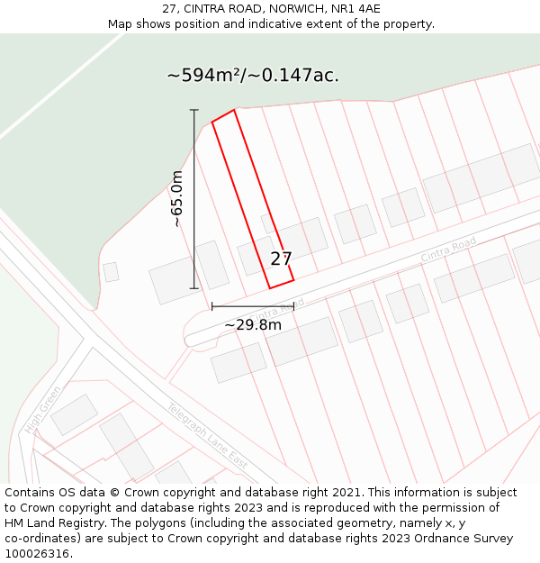 27, CINTRA ROAD, NORWICH, NR1 4AE: Plot and title map
