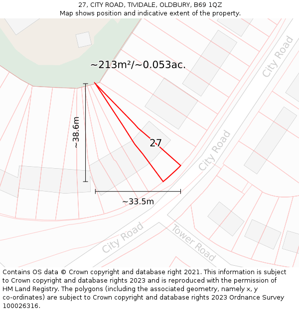 27, CITY ROAD, TIVIDALE, OLDBURY, B69 1QZ: Plot and title map