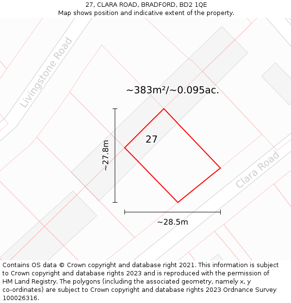 27, CLARA ROAD, BRADFORD, BD2 1QE: Plot and title map