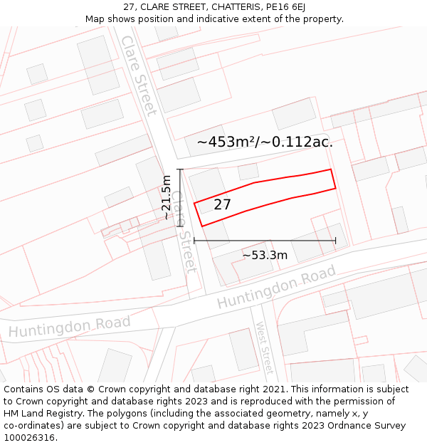 27, CLARE STREET, CHATTERIS, PE16 6EJ: Plot and title map