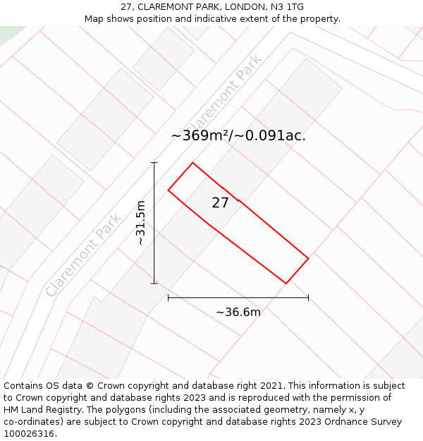 27, CLAREMONT PARK, LONDON, N3 1TG: Plot and title map