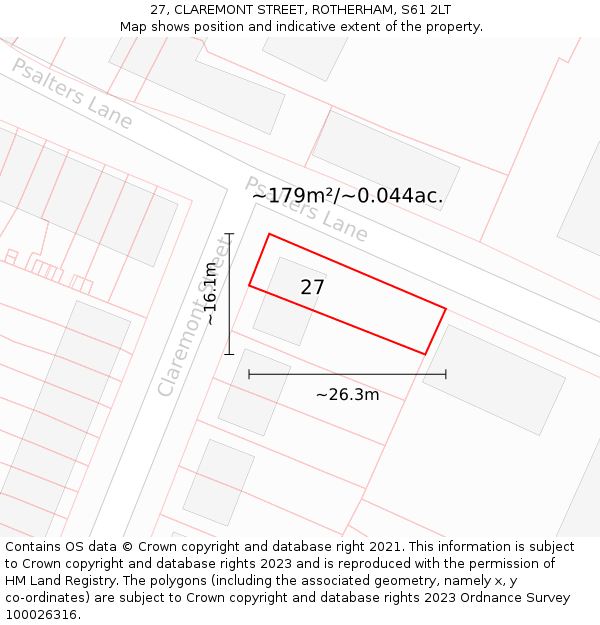 27, CLAREMONT STREET, ROTHERHAM, S61 2LT: Plot and title map