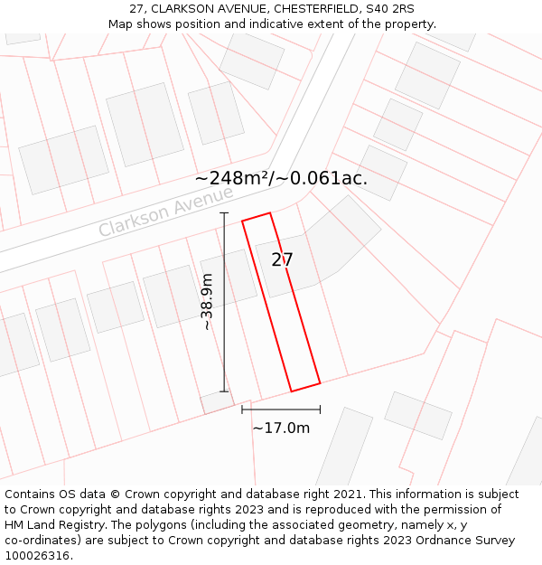 27, CLARKSON AVENUE, CHESTERFIELD, S40 2RS: Plot and title map
