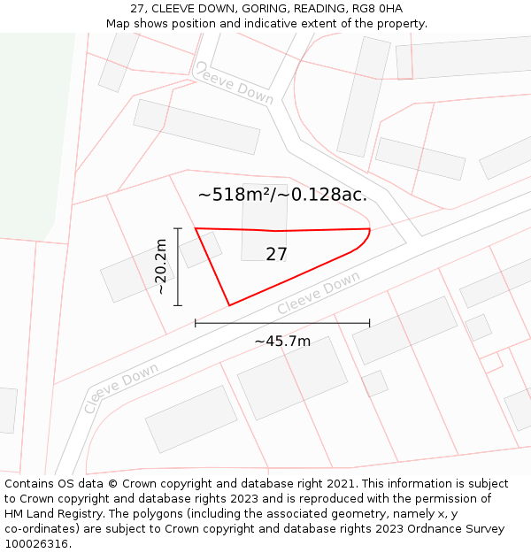 27, CLEEVE DOWN, GORING, READING, RG8 0HA: Plot and title map