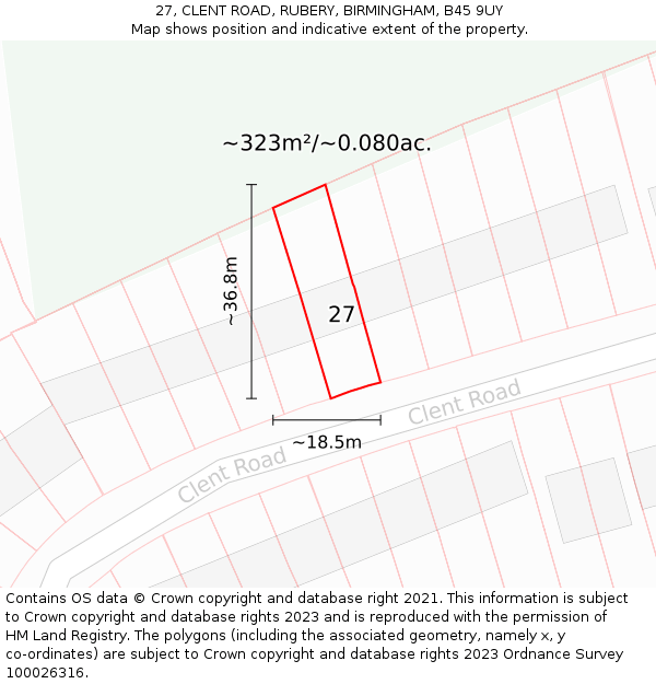 27, CLENT ROAD, RUBERY, BIRMINGHAM, B45 9UY: Plot and title map