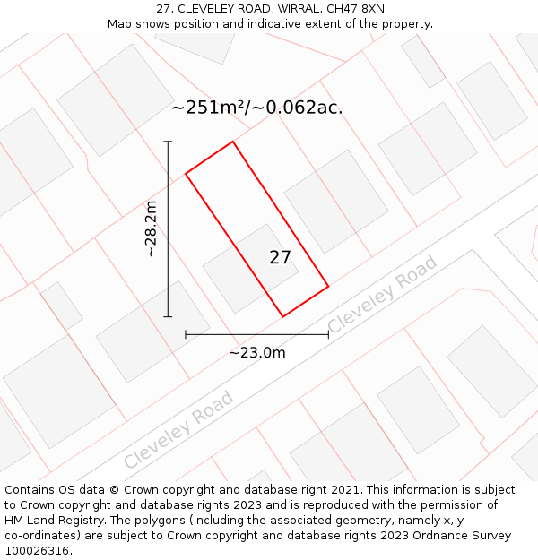 27, CLEVELEY ROAD, WIRRAL, CH47 8XN: Plot and title map