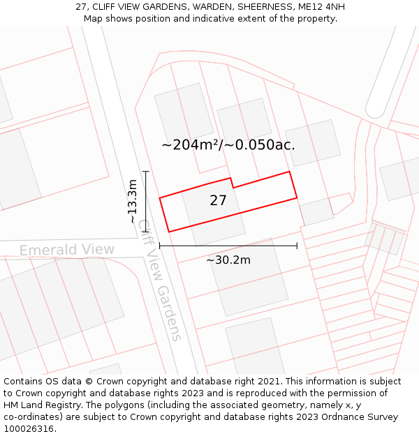 27, CLIFF VIEW GARDENS, WARDEN, SHEERNESS, ME12 4NH: Plot and title map