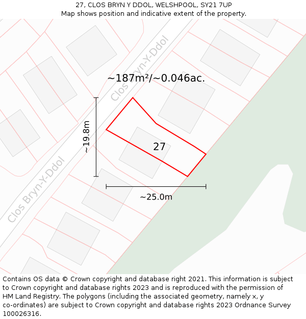 27, CLOS BRYN Y DDOL, WELSHPOOL, SY21 7UP: Plot and title map