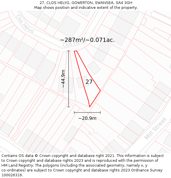 27, CLOS HELYG, GOWERTON, SWANSEA, SA4 3GH: Plot and title map