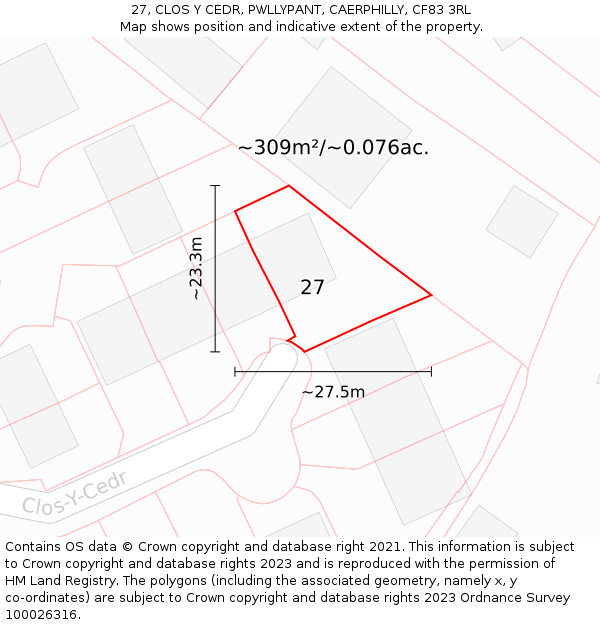27, CLOS Y CEDR, PWLLYPANT, CAERPHILLY, CF83 3RL: Plot and title map
