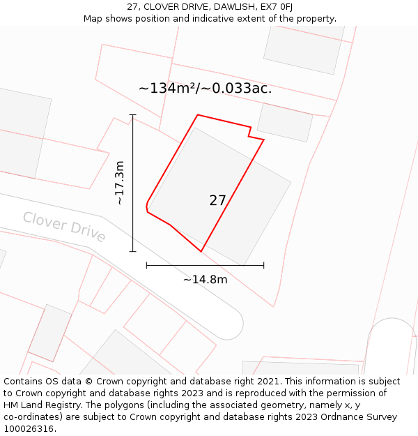 27, CLOVER DRIVE, DAWLISH, EX7 0FJ: Plot and title map