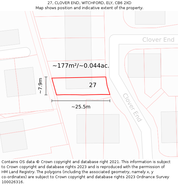 27, CLOVER END, WITCHFORD, ELY, CB6 2XD: Plot and title map