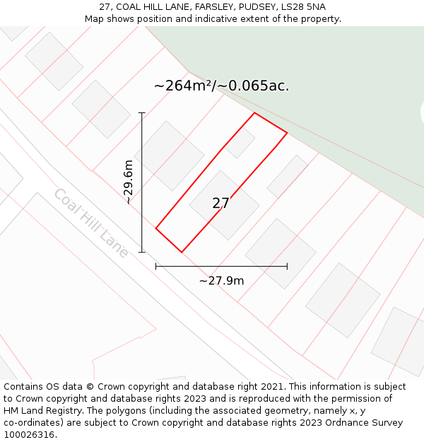 27, COAL HILL LANE, FARSLEY, PUDSEY, LS28 5NA: Plot and title map