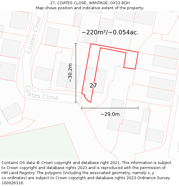 27, COATES CLOSE, WANTAGE, OX12 8GH: Plot and title map