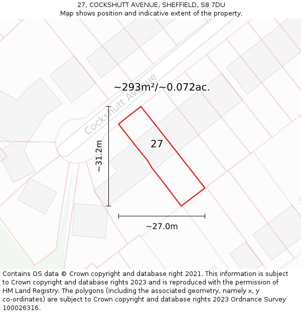27, COCKSHUTT AVENUE, SHEFFIELD, S8 7DU: Plot and title map