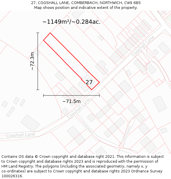 27, COGSHALL LANE, COMBERBACH, NORTHWICH, CW9 6BS: Plot and title map