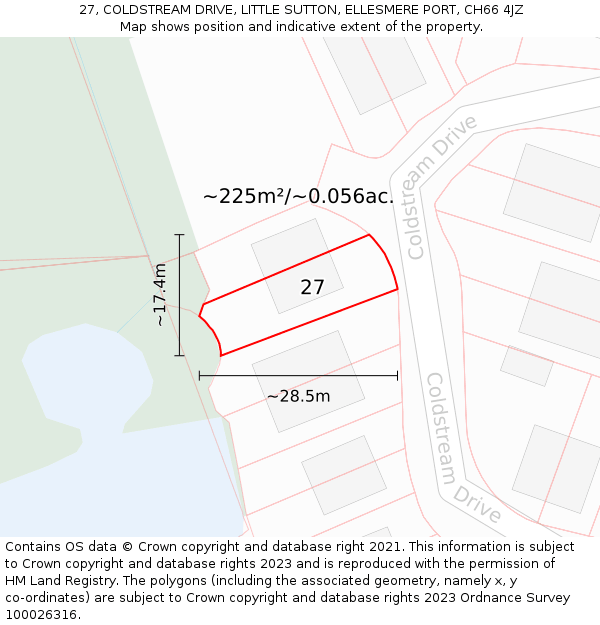 27, COLDSTREAM DRIVE, LITTLE SUTTON, ELLESMERE PORT, CH66 4JZ: Plot and title map