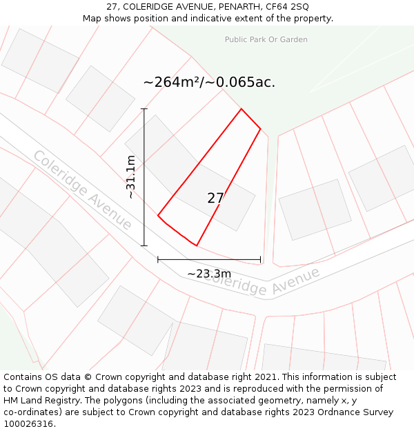 27, COLERIDGE AVENUE, PENARTH, CF64 2SQ: Plot and title map