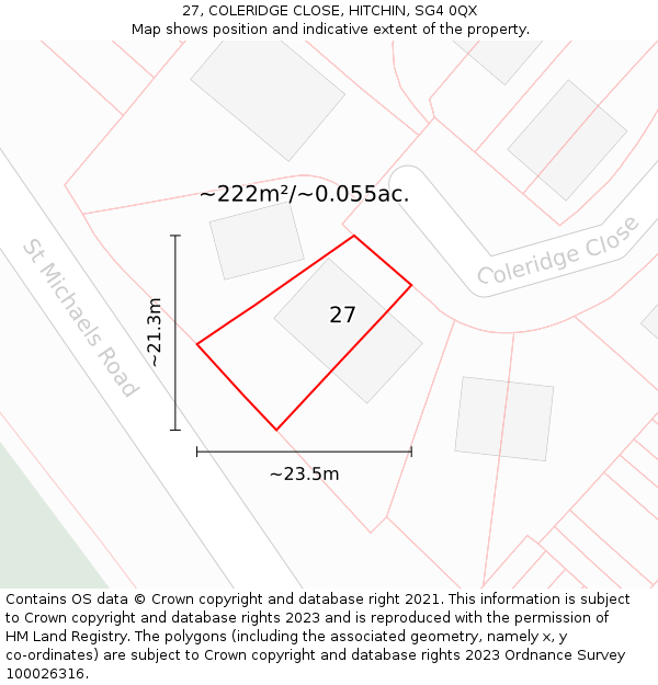 27, COLERIDGE CLOSE, HITCHIN, SG4 0QX: Plot and title map