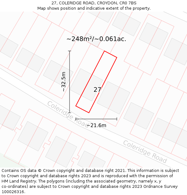 27, COLERIDGE ROAD, CROYDON, CR0 7BS: Plot and title map