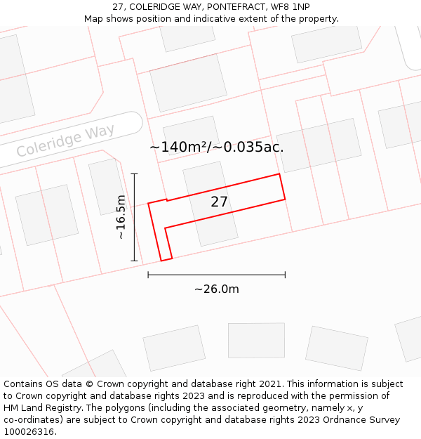 27, COLERIDGE WAY, PONTEFRACT, WF8 1NP: Plot and title map