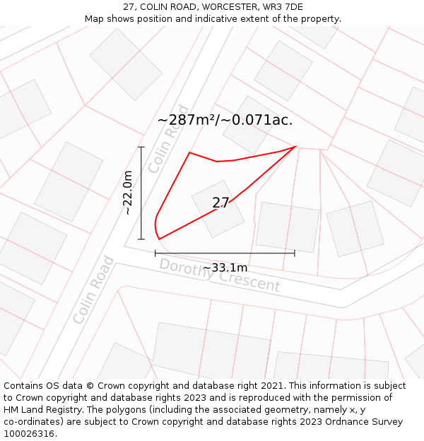 27, COLIN ROAD, WORCESTER, WR3 7DE: Plot and title map