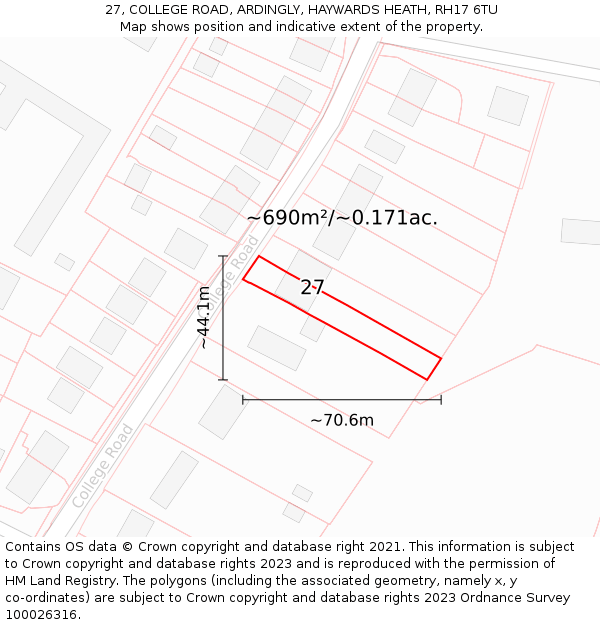 27, COLLEGE ROAD, ARDINGLY, HAYWARDS HEATH, RH17 6TU: Plot and title map